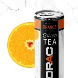 ORAC Orange Tea Cascara steeped in purified water, with a zest of Orange, a swirl of Honey.